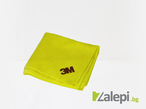 Yellow 3M microfiber cloth cleans dust, fingerprints, waxes